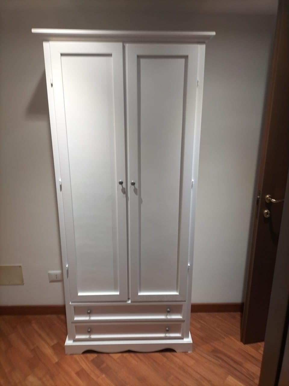 Mar.c.a. Design Kleiderschrank Pappelholz Weiß – 2 Türen + 2 Schubladen, Made in Italy, 87×40×192 cm