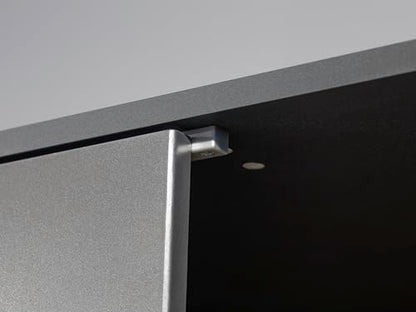 Rauch Möbel Shinjo Kleiderschrank 4-türig – 4 Schubladen, Massivholzfüße, Grau metallic/Schwarz, 187×203×53