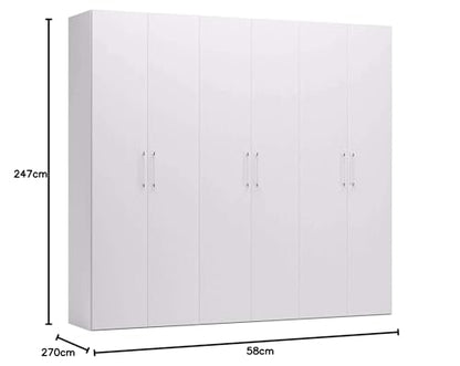 Dmora Kleiderschrank 6-türig Weiß – großer Schlafzimmerschrank, 270×247×58 cm