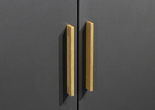 Rauch Möbel Shinjo Kleiderschrank 4-türig – 4 Schubladen, Massivholzfüße, Grau metallic/Schwarz, 187×203×53