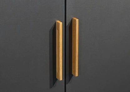 Rauch Möbel Shinjo Kleiderschrank 4-türig – 4 Schubladen, Massivholzfüße, Grau metallic/Schwarz, 187×203×53