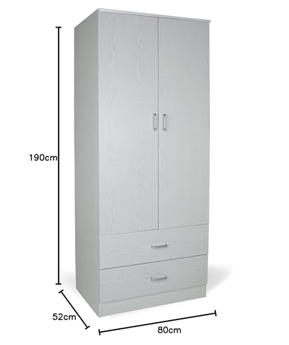 Dmora Kleiderschrank 2-türig mit Kleiderstange – modern, Made in Italy, 80×52×190 cm, Eiche gebleicht