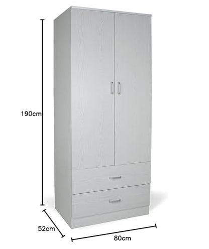 Dmora Kleiderschrank 2-türig mit Kleiderstange – modern, Made in Italy, 80×52×190 cm, Eiche gebleicht