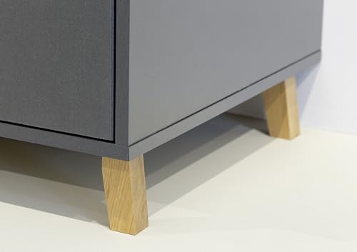 Rauch Möbel Shinjo Kleiderschrank 4-türig – 4 Schubladen, Massivholzfüße, Grau metallic/Schwarz, 187×203×53