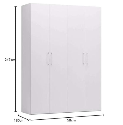 Dmora Kleiderschrank 4-türig Asche Weiß – mit Kleiderstange, 180×247×58 cm