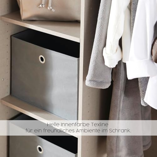 Rauch Möbel Alba Kleiderschrank 5-türig mit Spiegel – 3 Stangen, 3 Böden, Champagner/Beige, 226×197×54