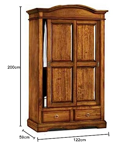 Kleiderschrank Arte Povera 2 Schiebetüren – Massiv/Laminat Nussbaum, 122×59×200 cm