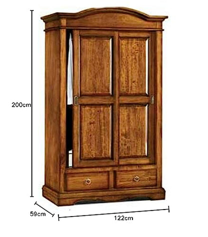 Kleiderschrank Arte Povera 2 Schiebetüren – Massiv/Laminat Nussbaum, 122×59×200 cm