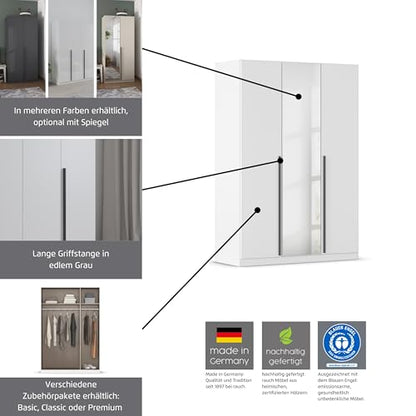 Rauch Möbel Alba Kleiderschrank 5-türig mit Spiegel – 3 Stangen, 3 Böden, Champagner/Beige, 226×197×54