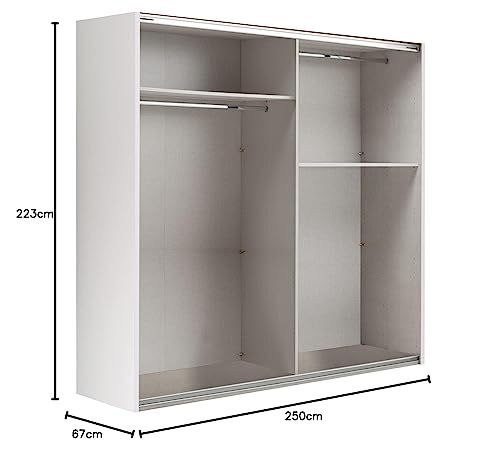 Composad Systema Schwebetürenschrank 250 cm – 2 Schiebetüren mit Spiegel, Weiß lackiert, Made in Italy