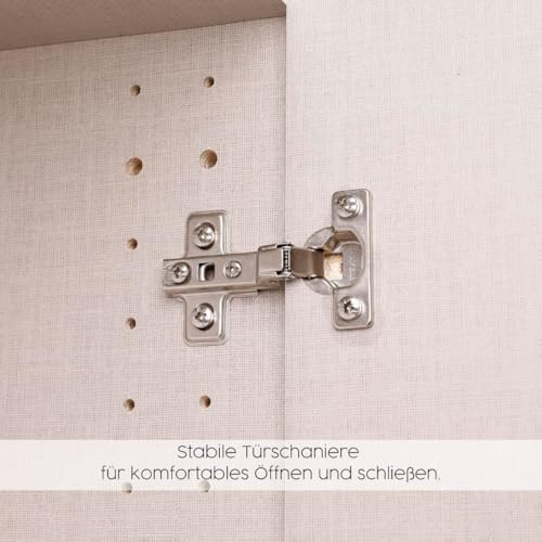 Rauch Möbel Alba Kleiderschrank 5-türig mit Spiegel – 3 Stangen, 3 Böden, Champagner/Beige, 226×197×54