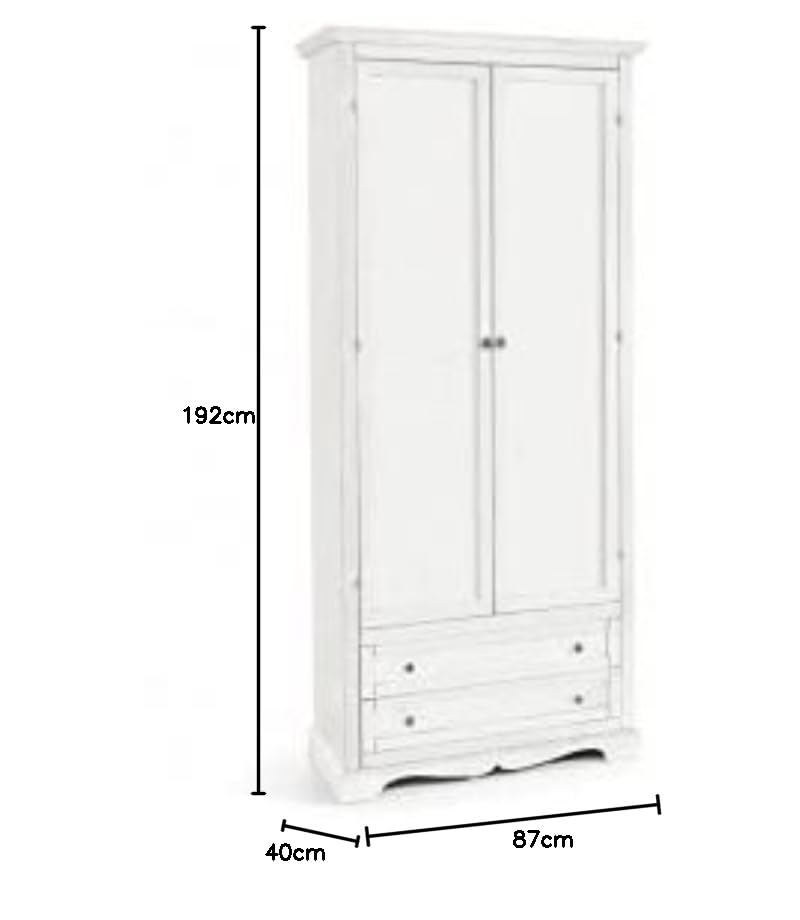 Mar.c.a. Design Kleiderschrank Pappelholz Weiß – 2 Türen + 2 Schubladen, Made in Italy, 87×40×192 cm