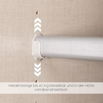 Rauch Möbel Alba Kleiderschrank 5-türig mit Spiegel – 3 Stangen, 3 Böden, Champagner/Beige, 226×197×54