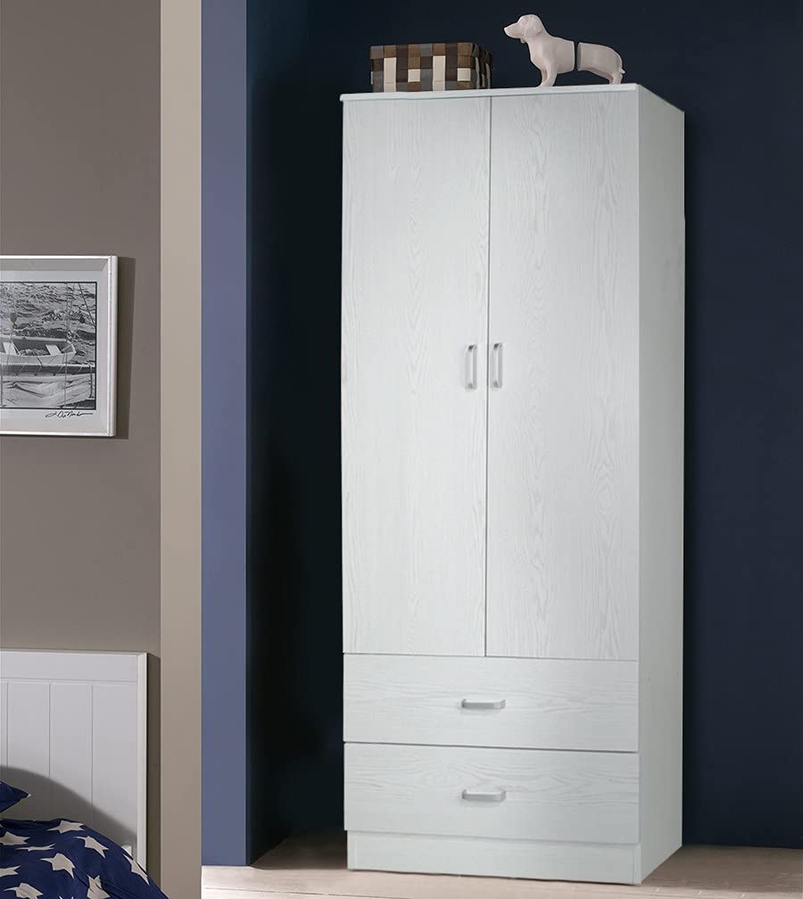 Dmora Kleiderschrank 2-türig mit Kleiderstange – modern, Made in Italy, 80×52×190 cm, Eiche gebleicht