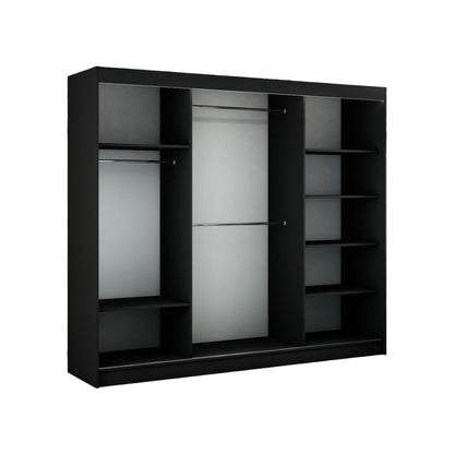 Hadas24 Kleiderschrank Lili Schwebetür – Lamellen, Kleiderstange, 250 cm, Schwarz/Braun