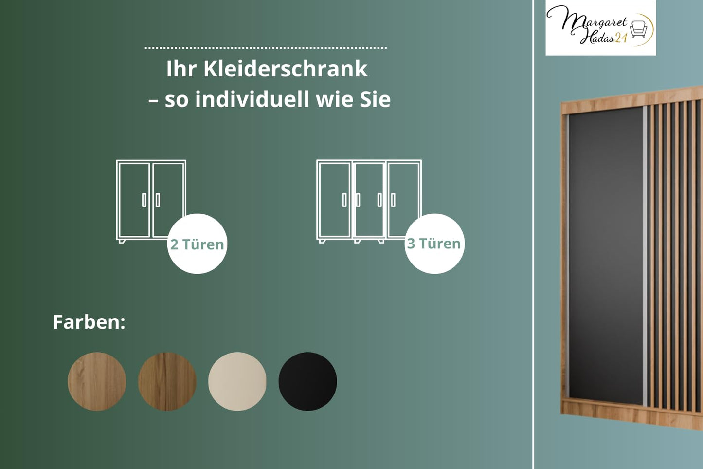 Hadas24 Kleiderschrank Lili Schwebetür – Lamellen, Kleiderstange, 250 cm, Schwarz/Braun