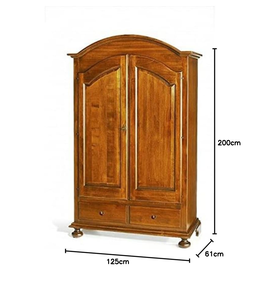 Kleiderschrank 2 Türen + 2 Schubladen – Arte Povera, Pappelholz Nussbaum, 125×61×200 cm