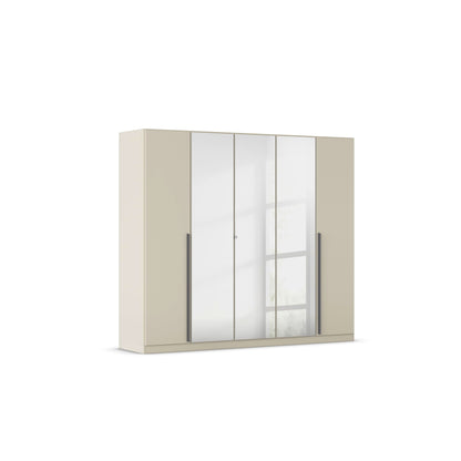 Rauch Möbel Alba Kleiderschrank 5-türig mit Spiegel – 3 Stangen, 3 Böden, Champagner/Beige, 226×197×54