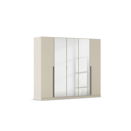 Rauch Möbel Alba Kleiderschrank 5-türig mit Spiegel – 3 Stangen, 3 Böden, Champagner/Beige, 226×197×54