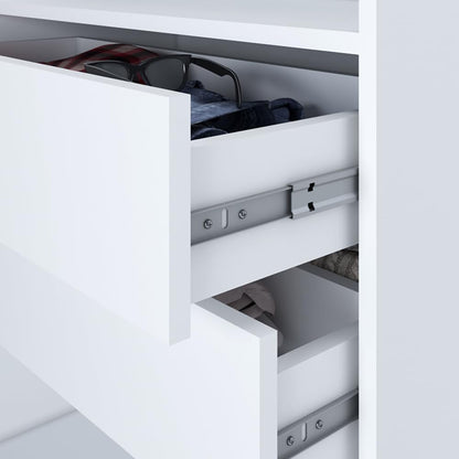 A&J MöbelLand Nero Schwebetürenschrank 200 cm – 2 Türen, Schubladen + Spiegel, Weiß/Sonoma