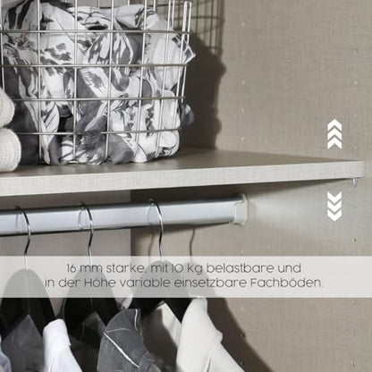 Rauch Möbel Alba Kleiderschrank 5-türig mit Spiegel – 3 Stangen, 3 Böden, Champagner/Beige, 226×197×54