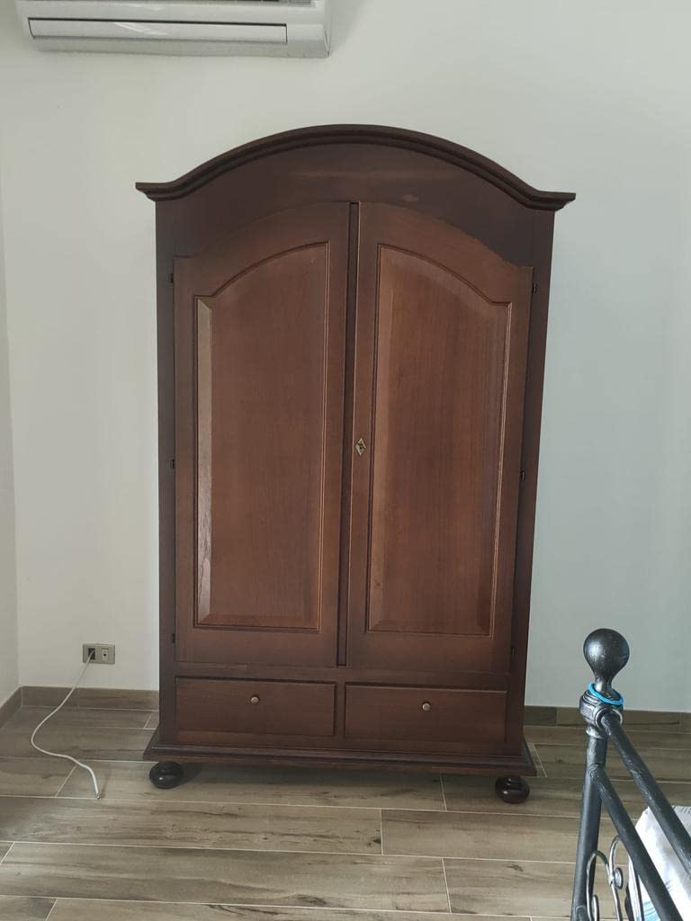 Kleiderschrank 2 Türen + 2 Schubladen – Arte Povera, Pappelholz Nussbaum, 125×61×200 cm