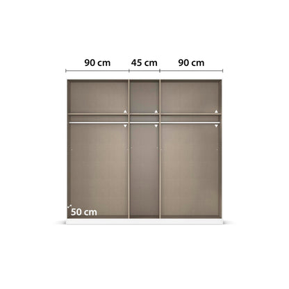 Rauch Möbel Alba Kleiderschrank 5-türig mit Spiegel – 3 Stangen, 3 Böden, Champagner/Beige, 226×197×54
