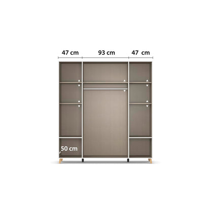 Rauch Möbel Shinjo Kleiderschrank 4-türig – 4 Schubladen, Massivholzfüße, Grau metallic/Schwarz, 187×203×53