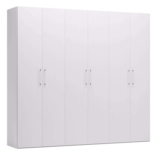 Dmora Kleiderschrank 6-türig Weiß – großer Schlafzimmerschrank, 270×247×58 cm
