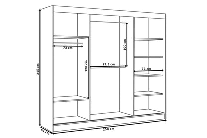 Hadas24 Kleiderschrank Lili Schwebetür – Lamellen, Kleiderstange, 250 cm, Schwarz/Braun