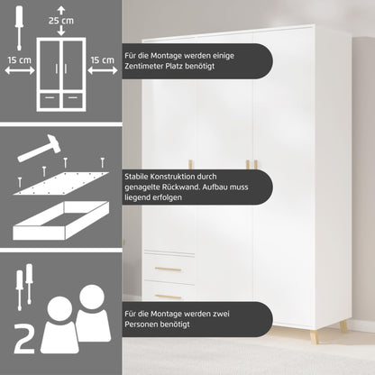 Rauch Möbel Shinjo Kleiderschrank 4-türig – 4 Schubladen, Massivholzfüße, Grau metallic/Schwarz, 187×203×53