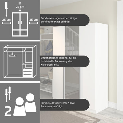 Rauch Möbel Alba Kleiderschrank 5-türig mit Spiegel – 3 Stangen, 3 Böden, Champagner/Beige, 226×197×54