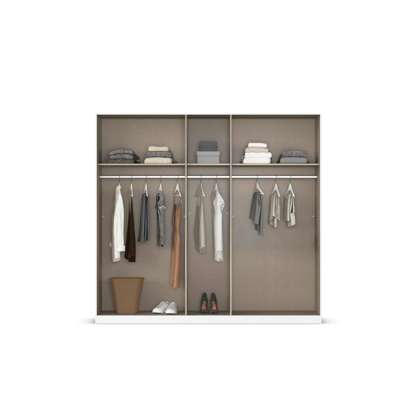 Rauch Möbel Alba Kleiderschrank 5-türig mit Spiegel – 3 Stangen, 3 Böden, Champagner/Beige, 226×197×54