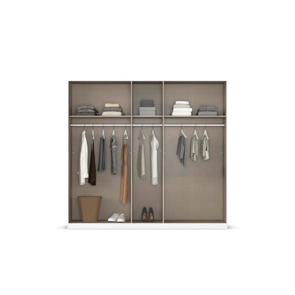 Rauch Möbel Alba Kleiderschrank 5-türig mit Spiegel – 3 Stangen, 3 Böden, Champagner/Beige, 226×197×54