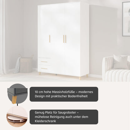 Rauch Möbel Shinjo Kleiderschrank 4-türig – 4 Schubladen, Massivholzfüße, Grau metallic/Schwarz, 187×203×53