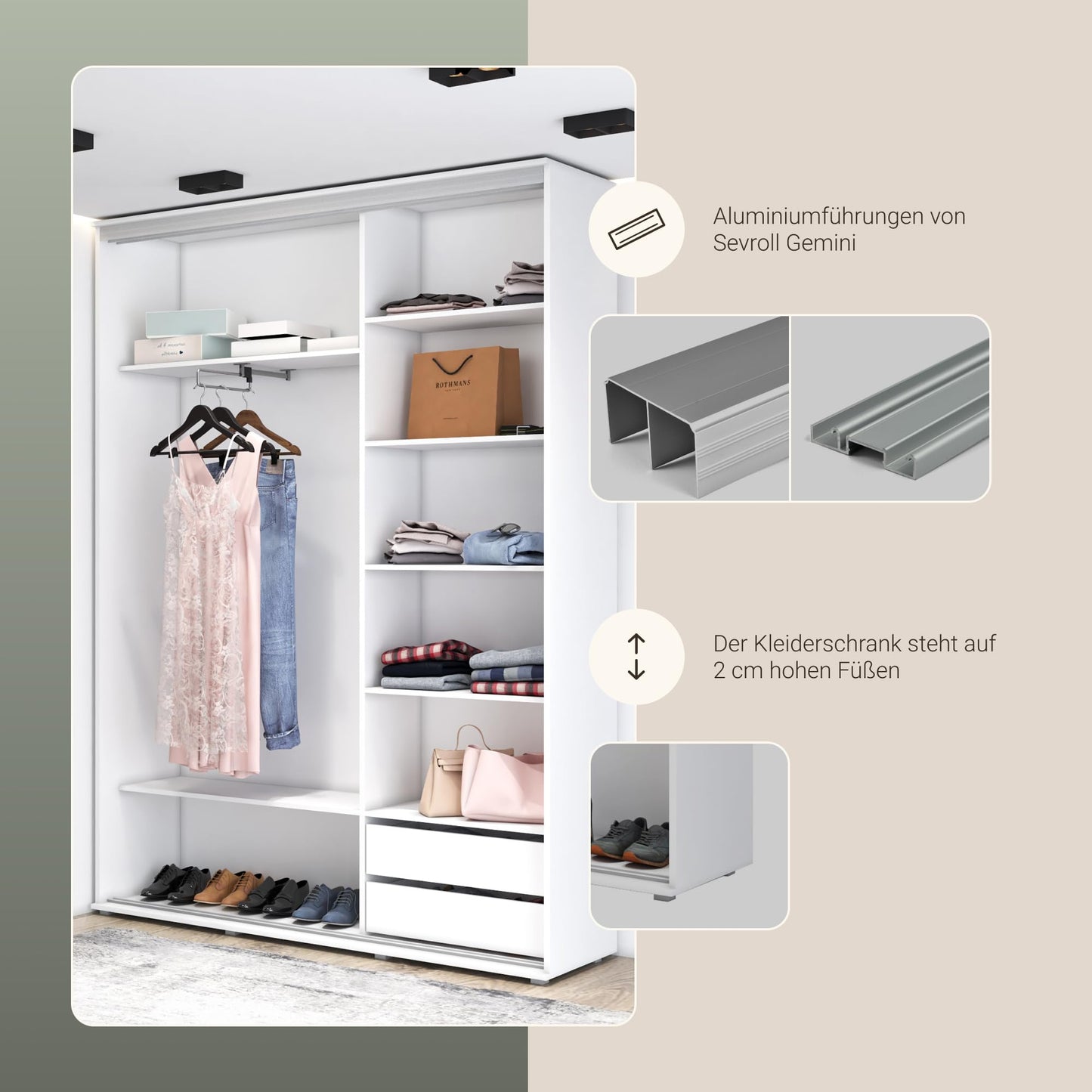 Meble Slupia ZUZA Schiebetürenschrank – Kleiderstange, 100×242×45 cm, Eiche Sonoma