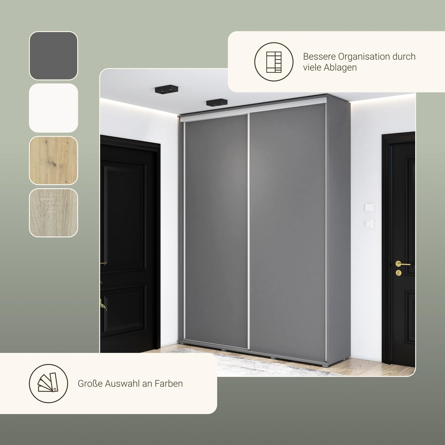 Meble Slupia ZUZA Schiebetürenschrank – Kleiderstange, 100×242×45 cm, Eiche Sonoma