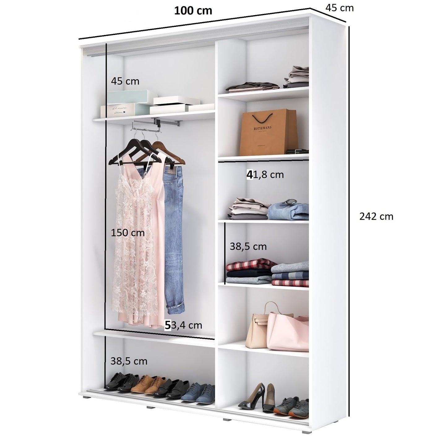 Meble Slupia ZUZA Schiebetürenschrank – Kleiderstange, 100×242×45 cm, Eiche Sonoma