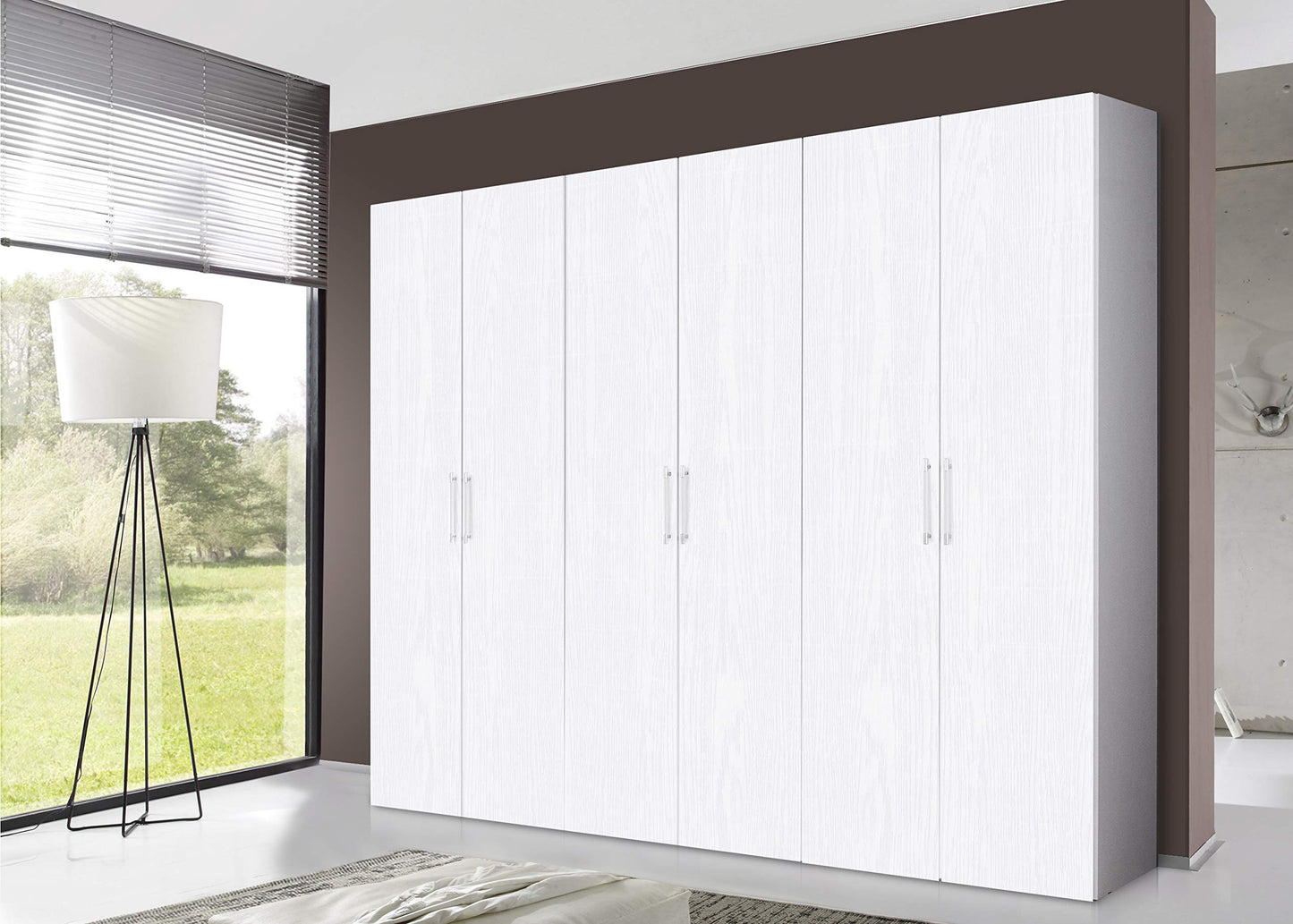 Dmora Kleiderschrank 6-türig Weiß – großer Schlafzimmerschrank, 270×247×58 cm